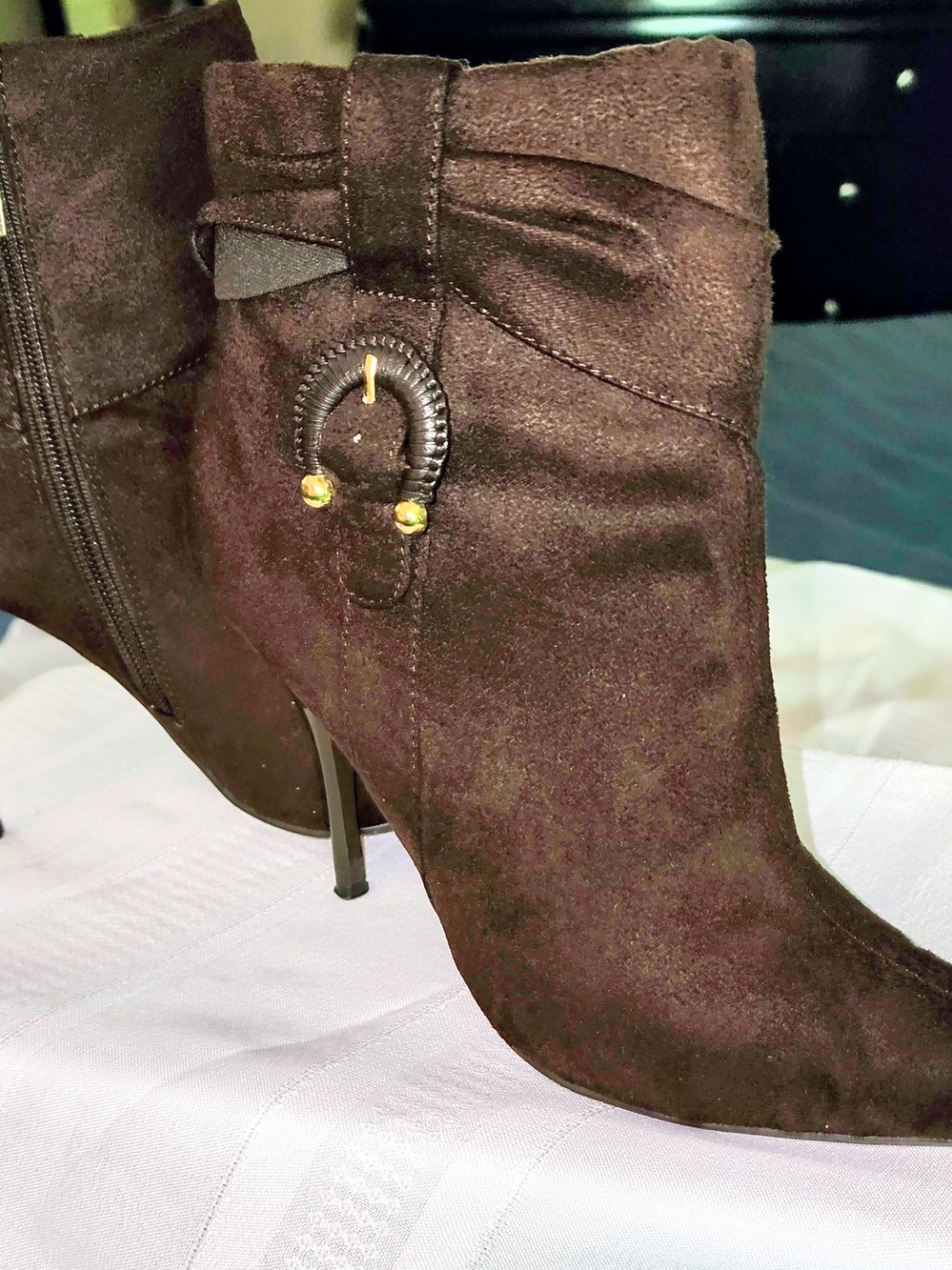 Anne Michelle Dark Brown Suede Pointed Toe High Heel Ankle Booties